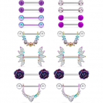 Women's Nipple Piercing Jewelry 14G Nipple Ring Medical Steel Screw Pliers Nipple Protection Ring Barbell Body Piercing Jewelry Suit 9/16 Inch 14 mm Rainbow Color