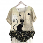 Beež multikas kass Naljakas Y2k mood naiste tavaline T-s&auml;rk Elegance Vintage Elegant vabaaja pikkade varrukatega naistele mugav XL