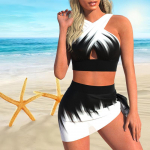 Naiste &otilde;larihmaga ujumistrikoo Must-valge tr&uuml;kitud bikiinidega l&uuml;hike ujumistrikoo M