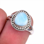Natural Republic Larimar Gemstone 925 Sterling Silver Ehted S&otilde;rmuse suurus 6.5 T8e57 white