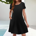 Suvekleidid naistele Lilleline p&auml;ikesekleit l&uuml;hikeste varrukatega, taskutega, vabaaja s&auml;rkkleit XL must