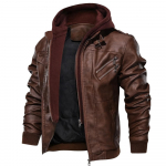Meeste s&uuml;gis-talvine kahekorruseline Trend Locomotive vabaaja nahktagi, kapuutsiga mantel, suur S kohv