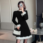 Naiste kevadine vintage pitskleit Magusad korea r&otilde;ivad, mustad elegantsed kleidid S must