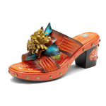 K&auml;sitsi valmistatud maalitud sussid etnilises stiilis ehtsast nahast lapiga pitsist naiste &uuml;marad kontsaga sandaalid 36 oranž