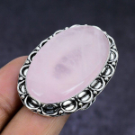 Rose Quartz Gemstone handmade 925 Sterling Silver gift Jewelry Ring Size 9 U3R81