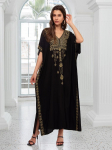 EDOLYNSA Premium kullaga tikitud V-kaelusega suures suuruses Kaftani pikk kleit 2024 naiste lahtine must r&uuml;&uuml;, suvine rannariiete ujumistrikoo Cover Up Q1704 One Size must