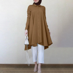 Moslemid riided Naiste kleidid &Uuml;hev&auml;rvilised pikkade varrukatega s&auml;rk vabaaja taskumantel Musulman Dubai moslem Kaftan moslemi pluus rev&auml;&auml;riga Oversize M khaki
