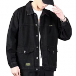 Meeste teksajakk rev&auml;&auml;ridega pikkade varrukatega jope suurte taskutega kevad-s&uuml;gis n&ouml;&ouml;psulgur Cargo outwear XXXL must