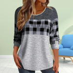 Topid Naistele 3D hall, must plokkprinteriga &uuml;mmargune kaelus pikkade varrukatega T-s&auml;rk Fall Casual Slim Pullover naiste pikkade varrukatega top XS must