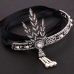 1920. aastate Vintage Juukseehted Leht pruudi kristallist p&auml;rliga peakate, suur Gatsby tiaara ja krooniga peapael naiste pulmadeks