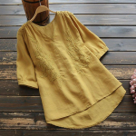 Suvine lilletikandiga T-s&auml;rk V-kaelusega puuvillane linane vabaaja pullover l&uuml;hikeste varrukatega pluusiga naistele M valge