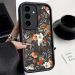 Vintage Flower Print matt silikoonist telefoni&uuml;mbris Samsung S24 FE S23 Ultra S22 S21 A55 A54 A34 A35 A14 A52 objektiivi kaitse pehme TPU l&ouml;&ouml;gikindel kate Samsung S24 must