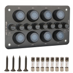 Sisse/v&auml;lja Sinine LED-valgus Veekindlad siseosad 12-24V vahetatav kaitsmehoidja 8Gang nupu klahv l&uuml;liti paneeli kaitsel&uuml;liti