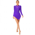 Iluuisutamise kleit naistele Rhinestone pikkade varrukatega ebakorrap&auml;rase &auml;&auml;rega kleidid S lilla