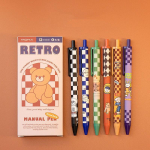 6 tk Retro Bear geelpliiatsite komplekt, 0,5 mm kuuliga musta v&auml;rvi tint kirjatarvete kirjutamiseks