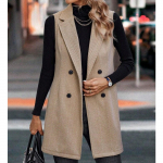 Naiste vabaaja &uuml;hev&auml;rviline avara &uuml;likond, varrukateta jakk Moodne jakk &uuml;hev&auml;rviline jakk L beež