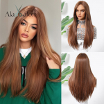 ALAN EATON Blondid kihilised s&uuml;nteetilised parukad tukkidega, pikk sirge parukas naiste t&uuml;drukutele, pehme naturaalne kuumakindel parukas igap&auml;evastele juustele