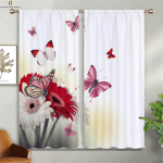 Lilleline liblikas 3D-prinditud kardinapuu taskuga magamistoa elutoa k&ouml;&ouml;gi aknakardin kodukaunistus 2 t&uuml;kki W50xH130(CM)x2PCS&Grommet Top