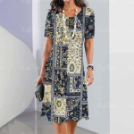 Suvised naisteriided l&uuml;hikeste varrukatega kleidid ebakorrap&auml;raselt prinditud pikk kleit 3d retro stiilis naisteriided lahtised &uuml;mara kaelusega pullover 2XL