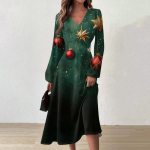 Naiste s&uuml;gis- ja talvine vabaajamoodne V-kaelusega pikkade varrukatega pikk kleit XXL