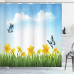 Veekindel du&scaron;ikardin Vitraažid heinamaa lilled Dragonfly pol&uuml;esterkangas vannikardin Avaleht el Vannitoa du&scaron;ikardin W165xH180cm