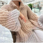 Moodne Lurex Sequin Cardigan Latern Varrukad s&auml;delevad silmkoelised naiste vabaaja V-kaelusega t&otilde;mblukk avar sviiter Daami Elegantne HighStreet jakk &Scaron;ikk t&auml;navariietus One Size