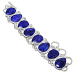 Sapphire(Simulated) Gemstone Handmade 925 Sterling Silver Bracelet 7-8 j0l48