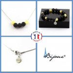 Pierres et Min&eacute;raux. Parure bijoux Bracelet Collier Perles Lave 8 mm + Calcite jaune du Taille personnalisable.