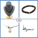 Pierres et Min&eacute;raux. Parure bijoux Bracelet Collier 20 Perles Grenat 8 mm. Chaine en acier Taille personnalisable.