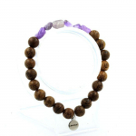Pierres et Min&eacute;raux. Bracelet Am&eacute;thyste du Br&eacute;sil + Perles bois 8 mm. Fabriqu&eacute; en France.