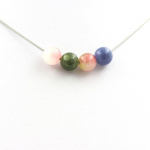 Pierres et Min&eacute;raux. Collier 4 perles Tourmaline multicolore + Tourmaline melon d'eau 8 mm Chaine en acier inoxydable.