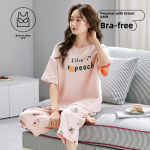 2025 suvi Naiste pidžaamakomplekt rinnapadjaga Pehmed lahtised L&uuml;hikeste varrukatega topid ja Capri p&uuml;ksid Kaheosaline &ouml;&ouml;riietus Pesu Koduriietus M