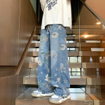 Kevadised lillemustrilised teksap&uuml;ksid meestele Vintage p&uuml;ksid Hip Hop Laiad kottis teksap&uuml;ksid P&otilde;randani ulatuvad laia s&auml;&auml;rega p&uuml;ksid XXXL sinine