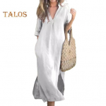 Suvekleit Kolmveerandvarrukatega k&uuml;lgl&otilde;hikuga avar V-kaelusega Midi-kleit taskutega &Uuml;hev&auml;rviline plisseeritud pullover s&auml;&auml;repikkusega vabaajakleit 2XL must