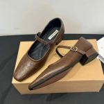 Mary Jane &uuml;ksikud kingad Paksu kontsaga kingad Elegantsed klassikalised retro kandilise varbaga mugavad pehmed madala l&otilde;ikega madala kontsaga naiste kingad 35 pruun