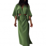 Naiste V-kaelusega maksikleit Seksikas v&auml;ljal&otilde;igetega l&uuml;hikeste varrukatega kehakontuure j&auml;rgiv l&otilde;ik, l&otilde;hikuga Suvine puuvillasegust linane pikk kleit rannapuhkuseks S