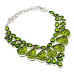 Moldavite, Peridot Gemstone Handmade 925 Sterling Silver Necklace 18 u6m64