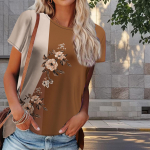 Naiste suvine lilleprindiga T-s&auml;rk, retro stiilis l&uuml;hikeste varrukatega t-s&auml;rgid, vabaaja tr&uuml;kitud topid XS sinine