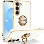 Coque pour samsung galaxy s25, protection silicone avec anneau rotatif blanc