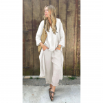 Suvine naiste vabaaja &uuml;likond Moodne pikkade varrukatega V-kaelusega top Vabaaja p&uuml;ksid 2-osaline komplekt Conjunto De Pantalones Dos Piezas Mujer XXXXXL valge