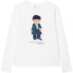 Polo Ralph Lauren T-s&auml;rk Koomiksikaru Kirjatr&uuml;kk &Uuml;mar kaelus Pikkade varrukatega Laste toppi Valge 313952134-001 M