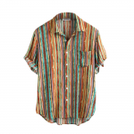 Men's casual fashion stripe printed Lapel short sleeve Slim Fit Shirt XXL