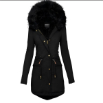2025 Talv Uus Slim-Fit Parka &Uuml;hev&auml;rviline Karusnahkraega Kapuutsiga Keskmise Pikkusega Paks Soe Puuvillane Mantel XL must