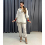 India naiste disainerpuuvillane Chikenkari stiilis n&ouml;&ouml;ridega komplekt peokleit Bollywood Kurti M valge