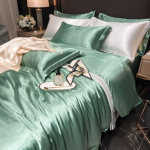 Luksuslik 100% mooruspuu siidist 4-osaline voodipesukomplekt Kahepoolne satiinsiinist tekikott & pinguldatud lina & padjap&uuml;&uuml;rid Esmaklassiline siidist kodutekstiil 1.5m 4Pcs Set