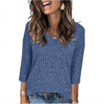 Women's solid-color fashionable 7-quarter sleeve top L sinine