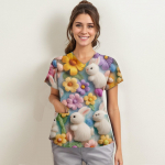 Naiste moodsad V-kaelusega l&uuml;hikeste varrukatega t&ouml;&ouml;r&otilde;ivad, taskutega, tr&uuml;kitud topid L