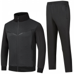 Kevadine ja s&uuml;gisene p&uuml;stkrae kampsunikomplekt meeste jooksmiseks ja sportimiseks, L&otilde;una-Korea siidist v&auml;rviplokkidega kapuutsiga kaheosaline komplekt XL must