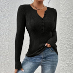 Naiste &uuml;hev&auml;rviline n&ouml;&ouml;bitav kootud pullover V-kaelusega slim-fit pikkade varrukatega T-s&auml;rk topp S veini