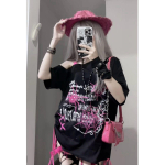 Naiste O-kaelusega sidemega T-s&auml;rk gooti stiilis lahe Y2k esteetiline pullover &scaron;ikk koomiksiprindiga harajuku top mood hiphopkett naiste r&otilde;ivad XL
